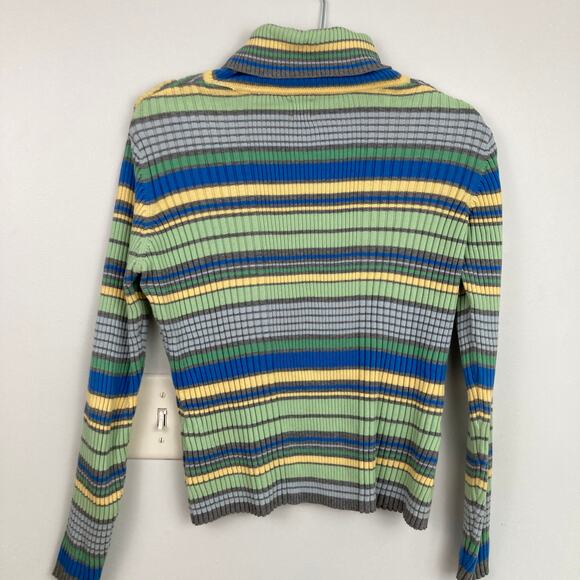 Y2K Valerie Stevens Women M Petite FLAW Multicolor Stripe Ribbed Turtleneck Slim - Picture 3 of 10